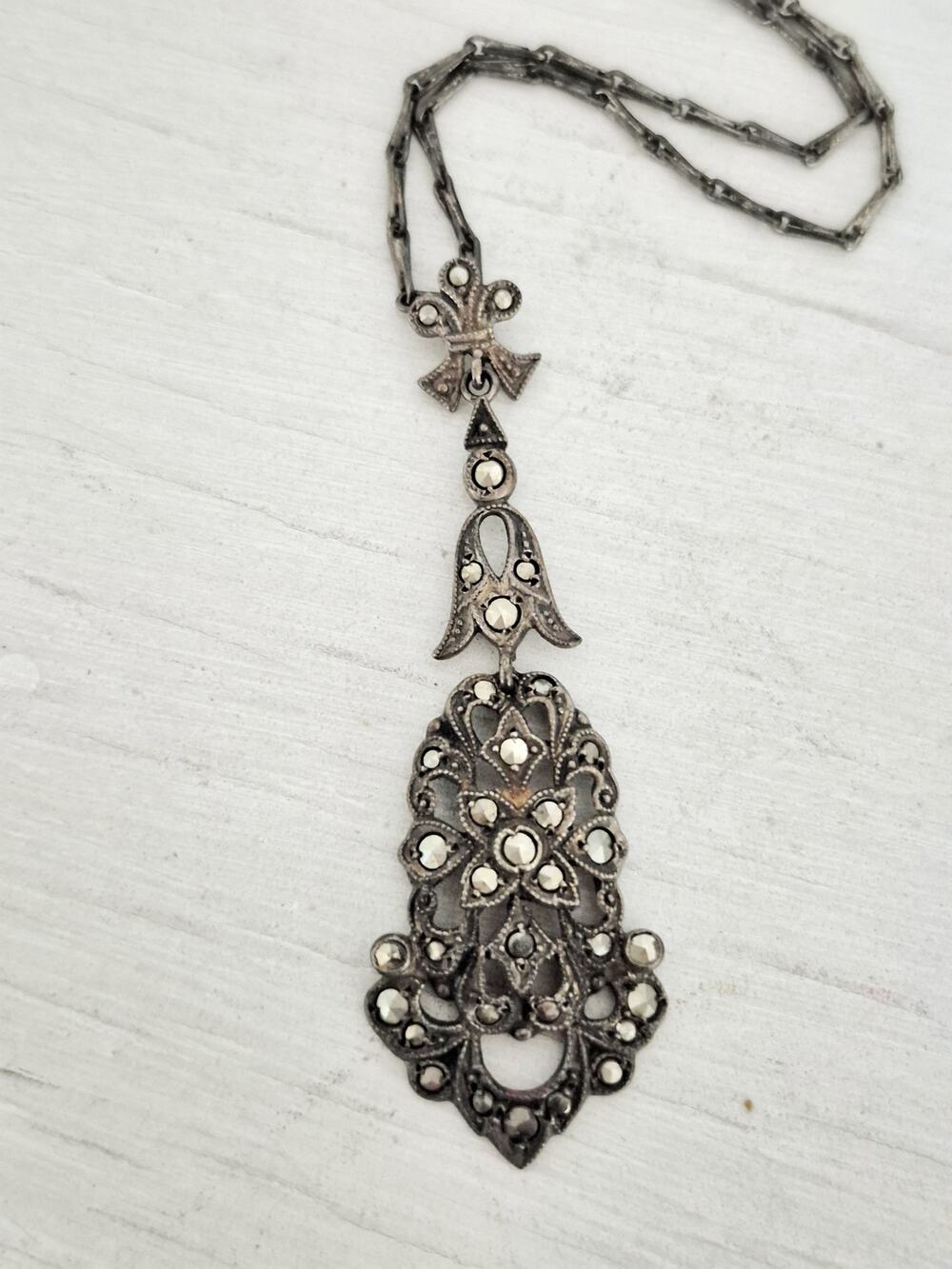 Vintage Art Deco Victorian Marcasite Sterling Silver Necklace